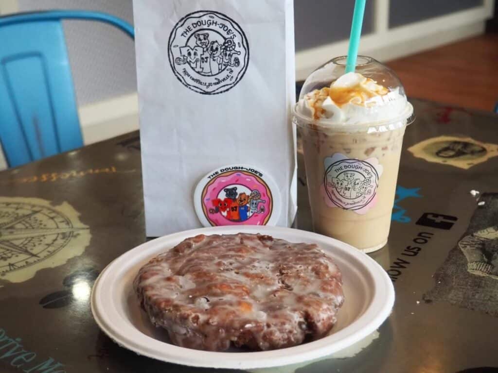 iced caramel latte and blueberry fritter from admiral's dough joe