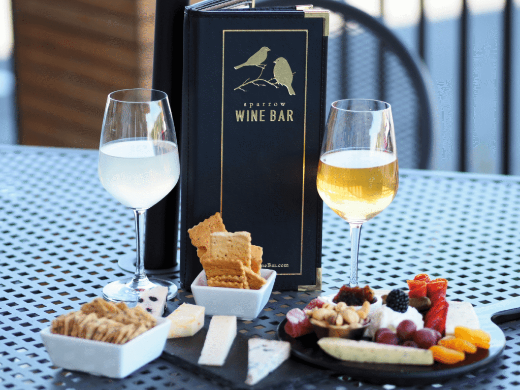 Wine and charcuterie boards at Sparrow Wine Bar in Farragut, Tennessee.