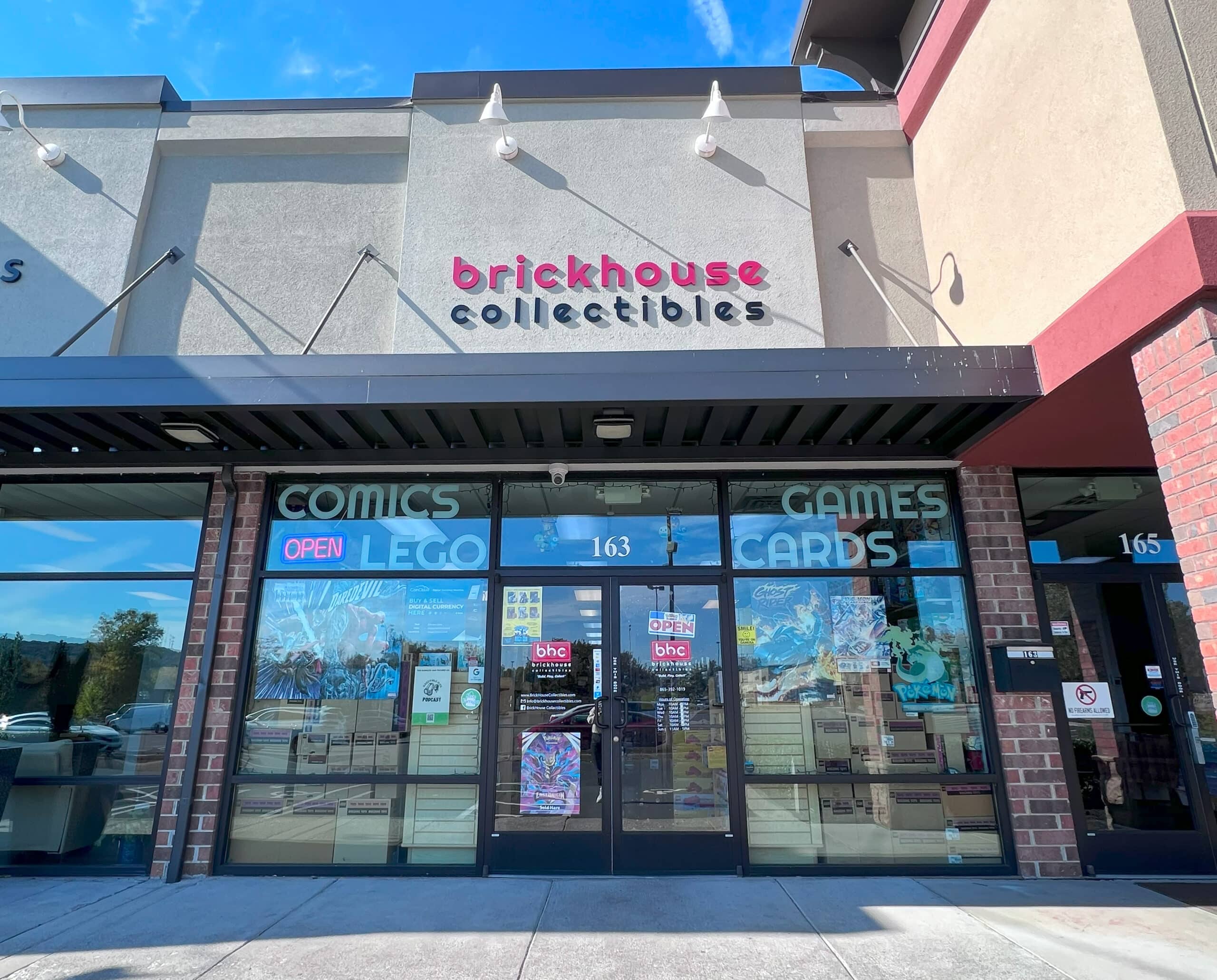 The storefront of Brickhouse Collectibles, a family-friendly stop near Farragut.